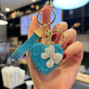 Fully rhinestone heart-shaped bow (blue) / 4.5*4.7