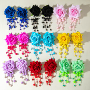 Wholesale Colorful three-dimensional rose flower earrings