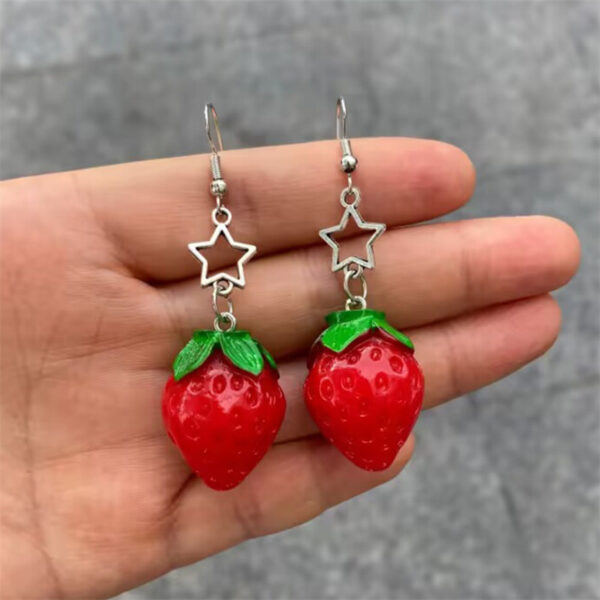 Wholesale Cute Fruit Five pointed Star Strawberry Hollow Star Earrings