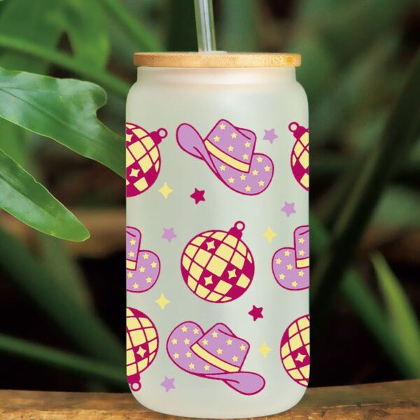 Wholesale Pink Cartoon Cute Disco Theme 16oz Cup UV DTF Wraps