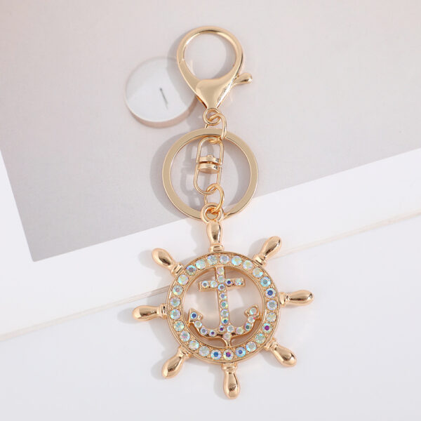 Wholesale Colored rudder, anchor, rhinestone, Metal Keychain