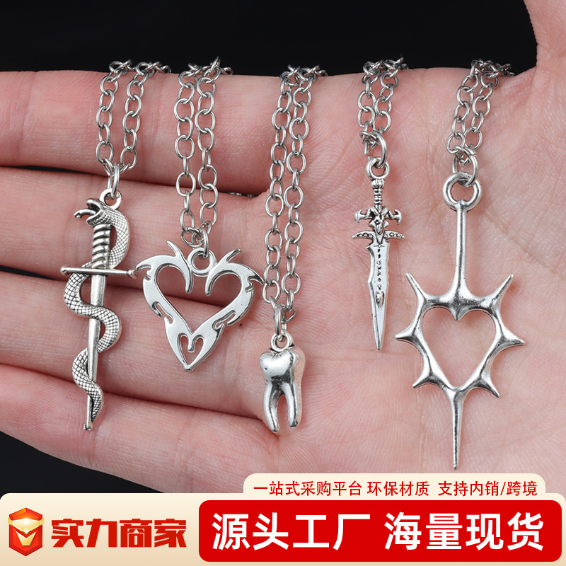 Wholesale Punk Snake Entangled Sword Retro Dark Sier Necklace