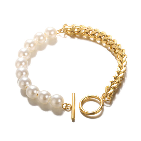 Wholesale personality stitching chain Pearl stainless steel bracelet