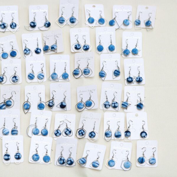 Wholesale Yunnan Dali Ethnic Style Earrings Tie-Dye Blue Dye Batik Hand-Woven Fabric Buckle Earrings Earrings