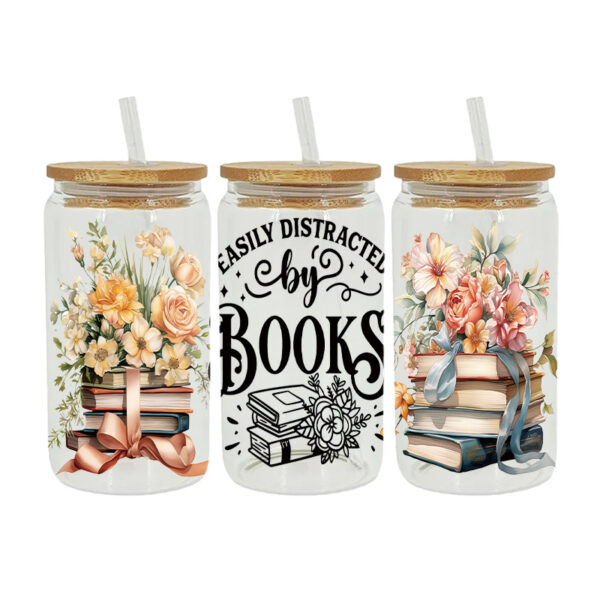 Wholesale Cartoon Cute Plants and Books Theme 16oz Cup UV DTF Wraps