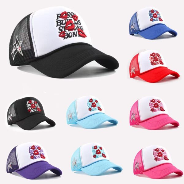 Wholesale Red lip sunshade wide brimmed multi-color letter hat