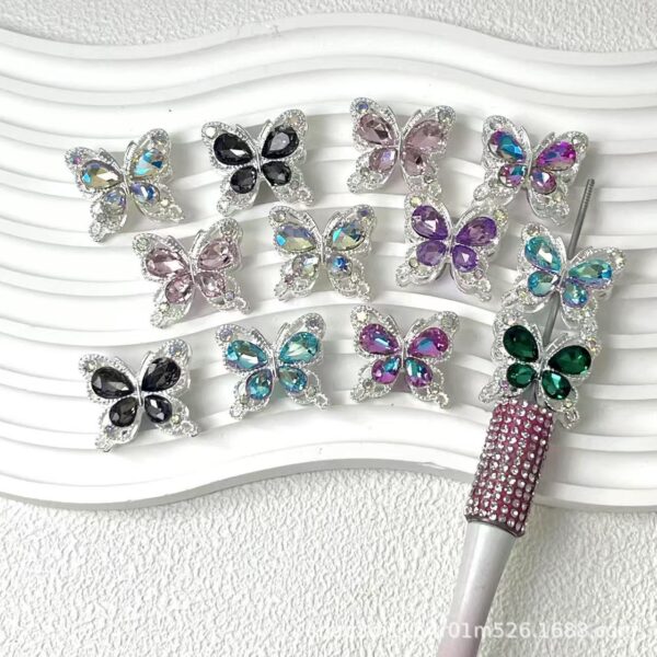 Wholesale 10pcs Double sided rhinestone butterfly alloy diamond ball beads