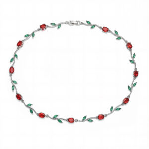 White gold red and green diamond tulip necklace