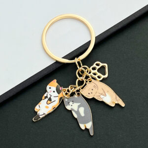 Wholesale three flowers/orange cat/blue and white 3 small simulation cute keychain