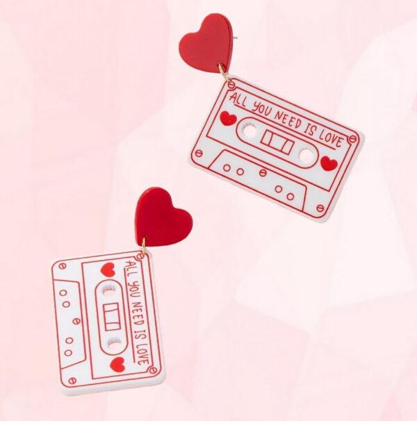 Wholesale Valentine's Day Heart-Shaped Acrylic Cassette Tape Earrings