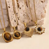 Wholesale Titanium Steel Tiger Eye Stone Pendant Necklace Accessory