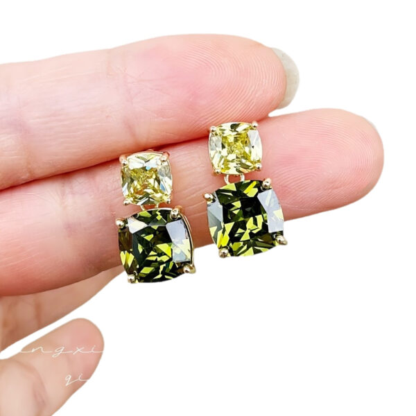 Wholesale Olive Green Zircon Exquisite Square Stud Earrings