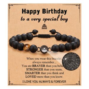 Black matte yellow tiger eye braided rope projection stone bracelet