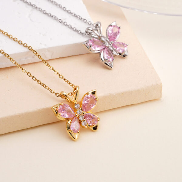 Wholesale Pink Diamond Butterfly Titanium Steel Lock Chain