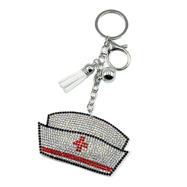Wholesale Diamond-studded nurse cap keychain fashionable tassel metal pendant