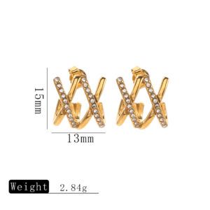 Gold cross diamond earrings / One pair