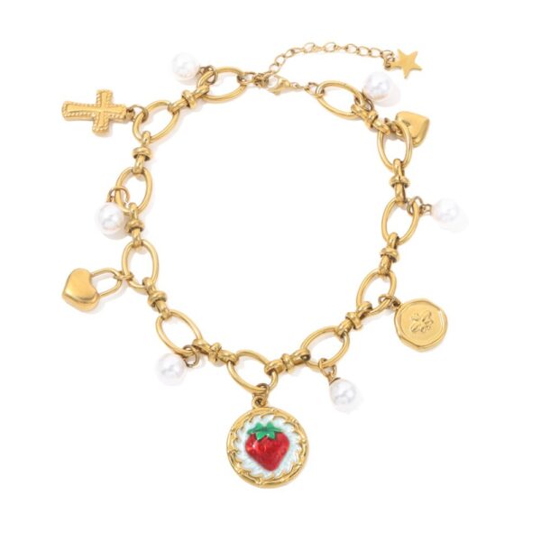 Wholesale Sweet and Cool Strawberry Pearl Cross Love Star Bracelet