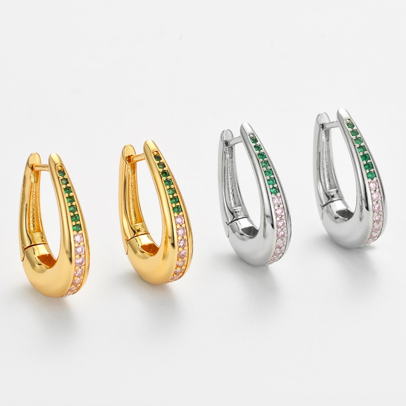 Wholesale Niche Zircon Slab Diamond U-Shaped French Tearop Earrings