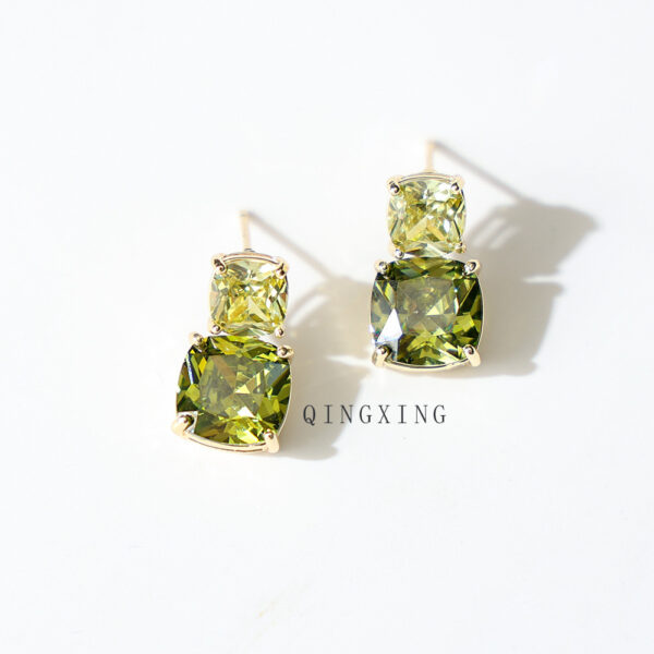 Wholesale Olive Green Zircon Exquisite Square Stud Earrings