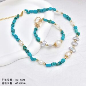 Wholesale Freshwater Baroque Pearl Turquoise Bead Necklace Natural Stone Bracelet