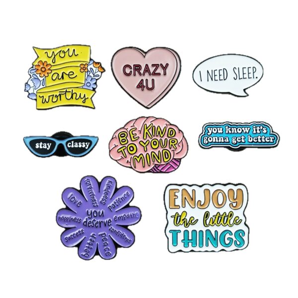 Wholesale Geometric cartoon heart-shaped flower English letter brooch