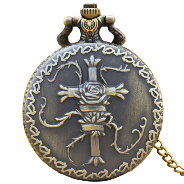 Wholesale Vintage Bronze Cross Pattern Flip up Quartz Pocket Watch
