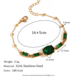 Gold pressed stone Oval green stone + rectangular stone drag bracelet