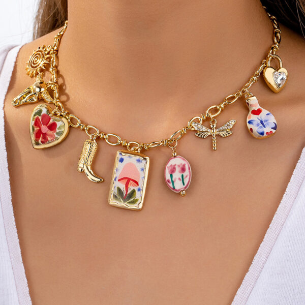 Wholesale Fruit Flower Ceramic Cross Multi Pendant Necklace