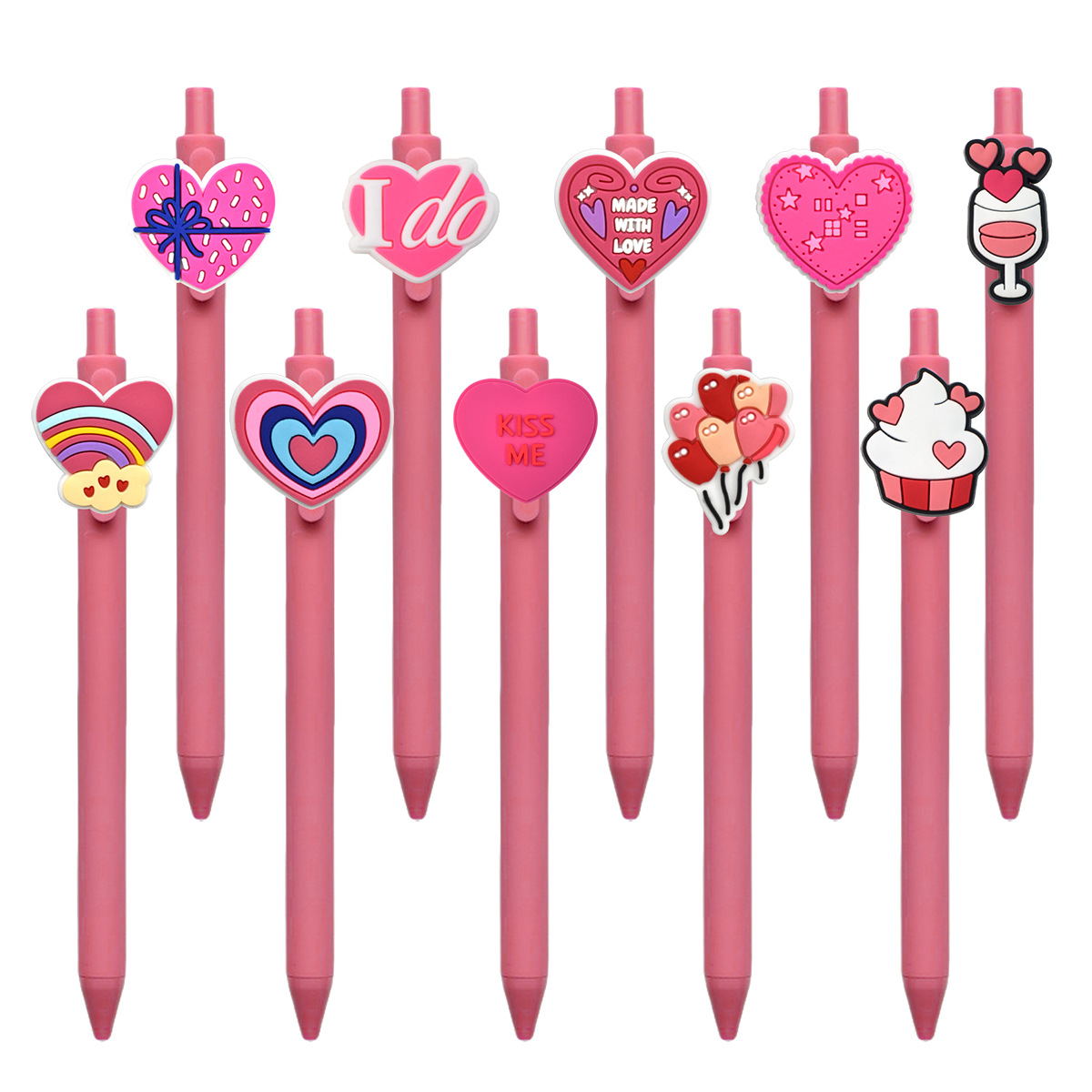 Wholesale Pink Heart Pen Pvc Soft Glue Push-Type Ballint Pen DIY Patch Pen Student Stationery