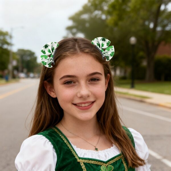 Wholesale St. Patrick's Day clover hair clip, green bow hair clip