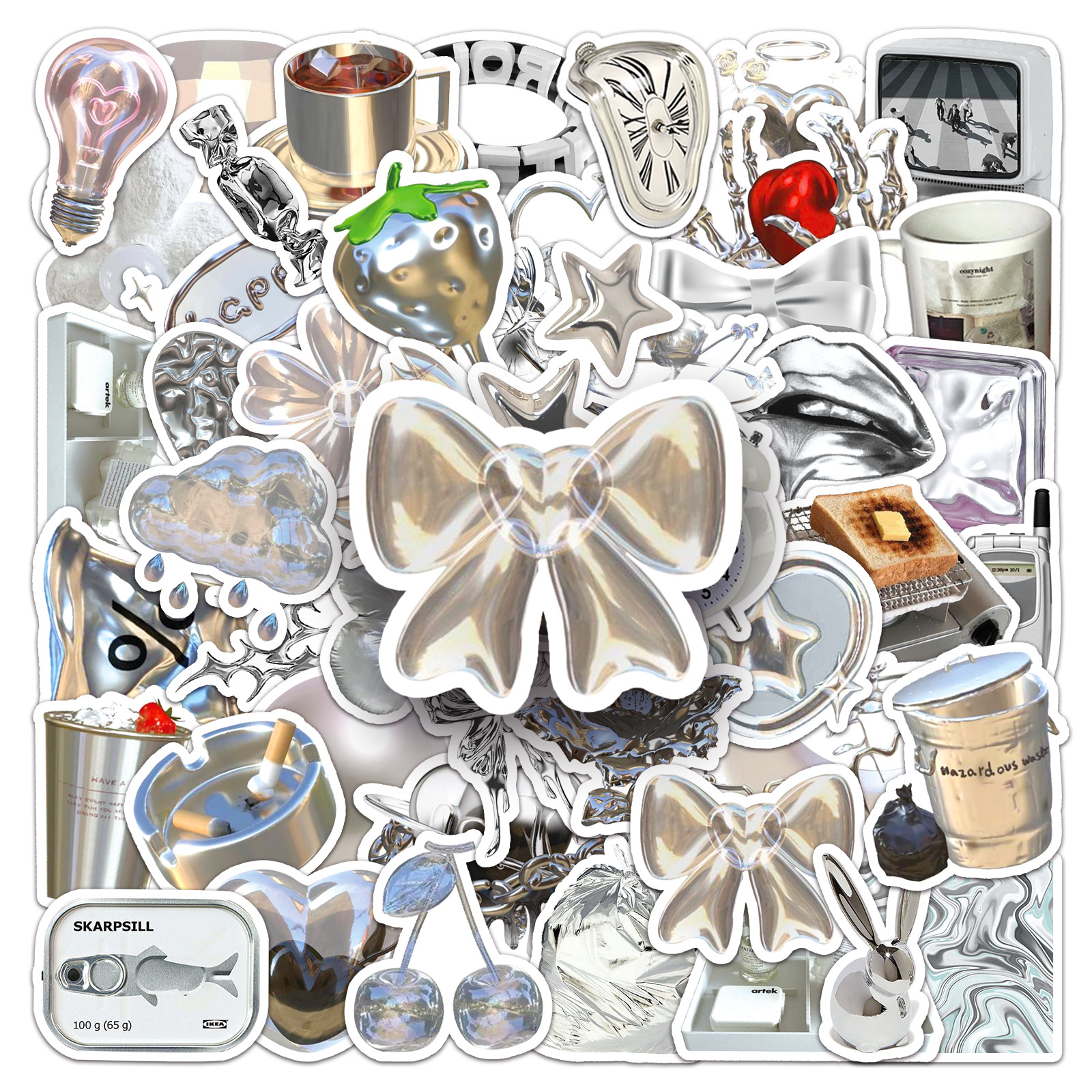 Wholesale 50 Cool Sier Strawberry Bow Graiti Stickers
