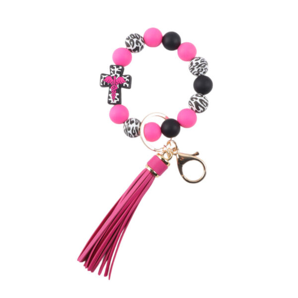 Wholesale Colored bead cross silicone bead tassel keychain