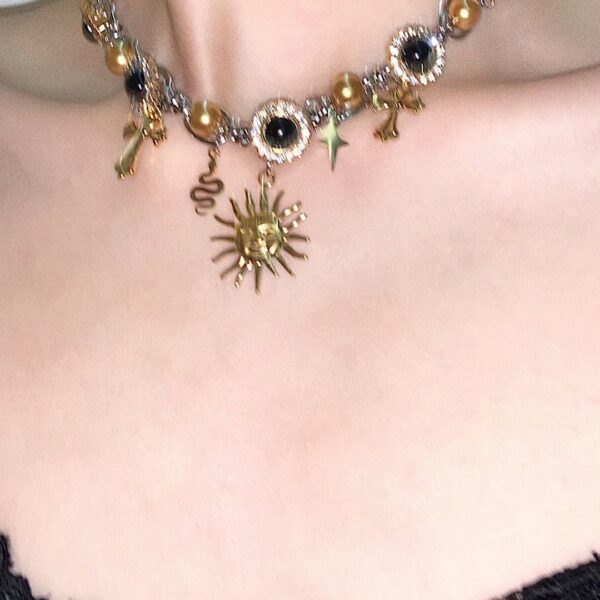 Wholesale Black Gold Cross Sun Bead Vintage Necklace