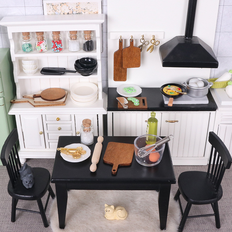 Wholesale Dollhouse Miniature Kitchen Scene E Beater E Rolling Pin Bowl Plate Knife Cutting Board Model Aessories Tools