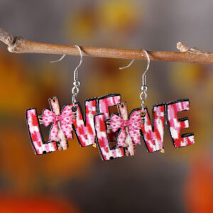 Wholesale Painted Bow Cross Love Pendant Earrings Wooden Double-Sided Earrings