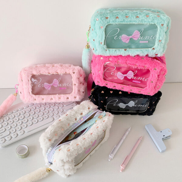 Wholesale Bow Plush Large Capacity Stationery Storage Bag