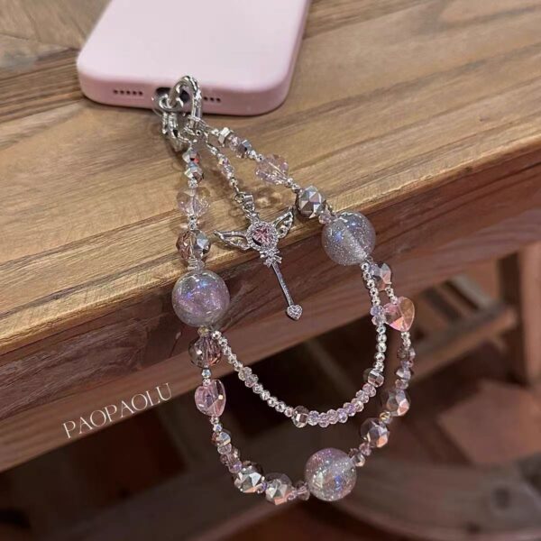 Wholesale Pink Sun Crystal Beaded Phone Strap Keychain