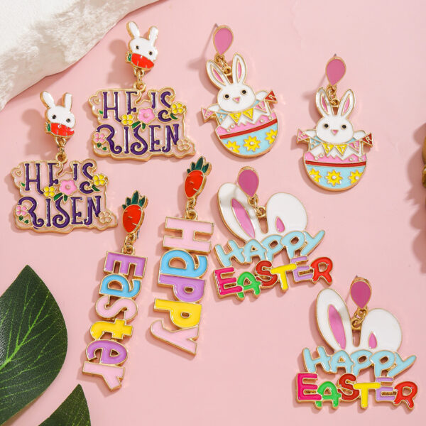 Wholesale Cute Rabbit Easter Letter Radish Egg Earrings