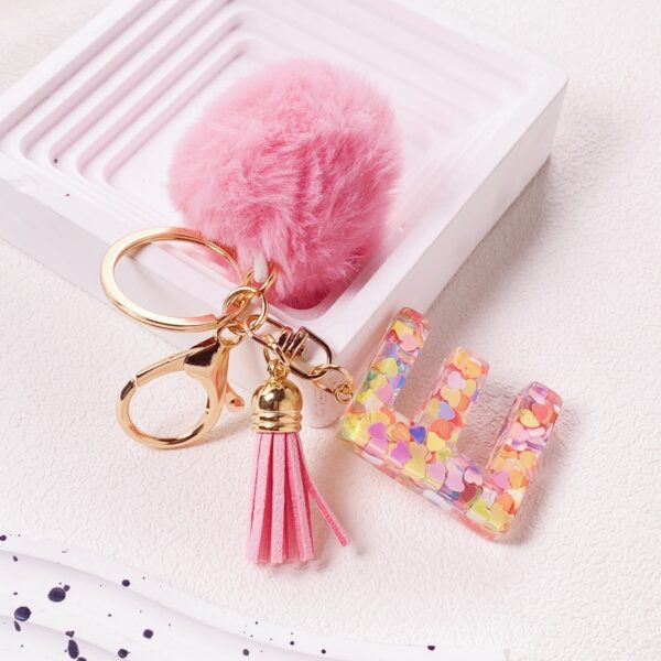 Wholesale Hairball English 26 letter pink keychain