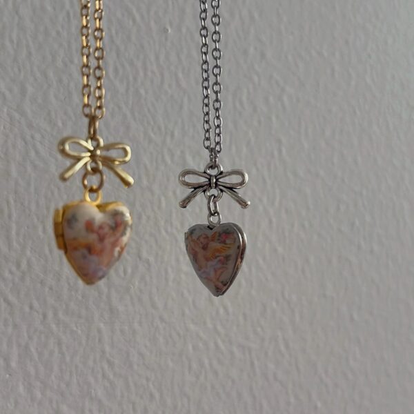 Wholesale Angel Heart Shaped Box Gold Bow Necklace