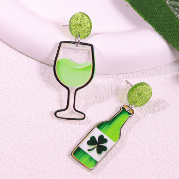 Wholesale St. Patrick's Green AB Beer Acrylic Clover Earrings