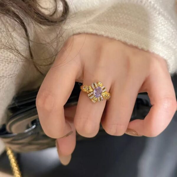 Wholesale Bauhinia Ribbon Purple Zircon Ring