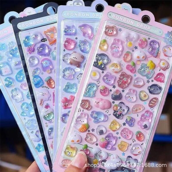 Wholesale 3D Embossed Stickers Cartoon Stereo Hollow Crystal Diamond Children's Decorative Stickers Cute Girl Japanese Style