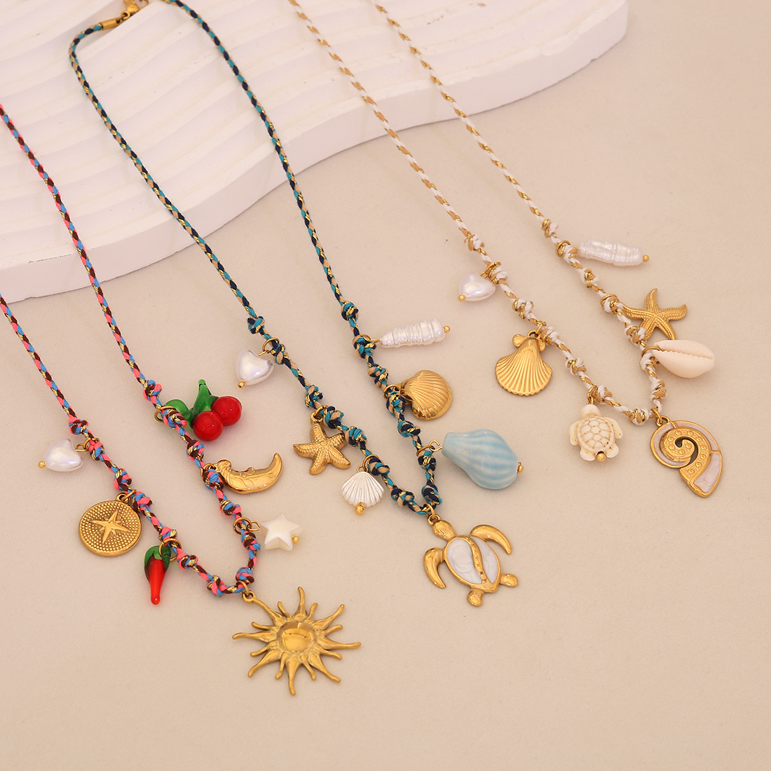 Wholesale Bohemian Braided Starfish Conch Beach Necklace