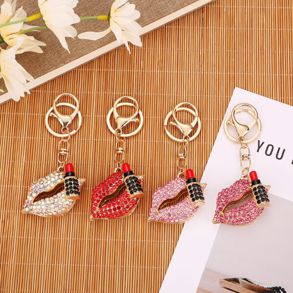 Wholesale Diamond-studded mouth red lips car keychain
