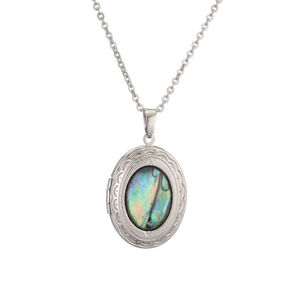 Wholesale Silver Round Natural Abalone Shell Pendant Necklace