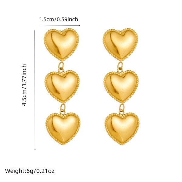 Wholesale Polished gold-plated heart-shaped long stainless steel earrings
