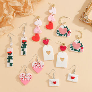 Wholesale Rose envelope Valentine's Day soft ceramic earrings