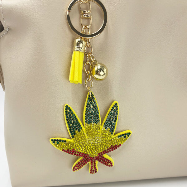 Wholesale Diamond-studded leaf keychain tassel metal creative accessory