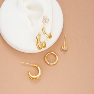 Zircon copper earrings 3-piece set gold 6153201hb